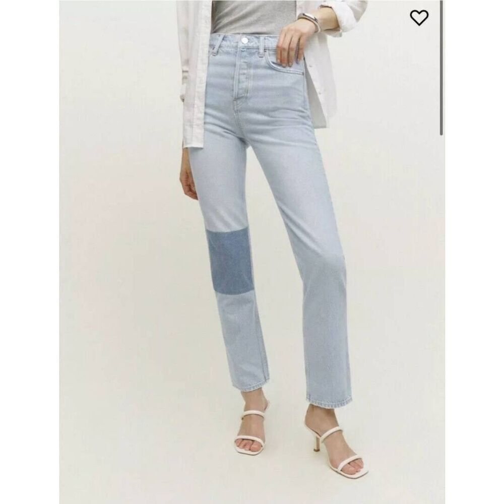 Reformation Cynthia Patch High Rise Straight Leg Jeans Size 24